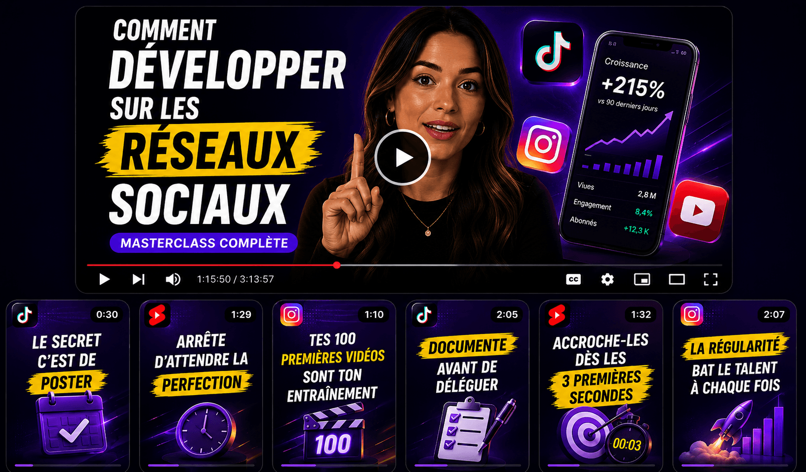 Vidéo source long format transformée en shorts verticaux
